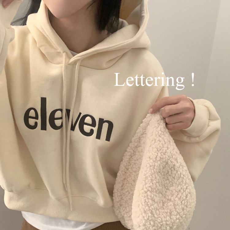 イレブン刺繍レタリングクロップパーカー｜フード｜韓国