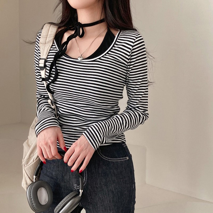 SET着用可能】ホルターネックインナー、クロップ長袖Tシャツ｜長袖T