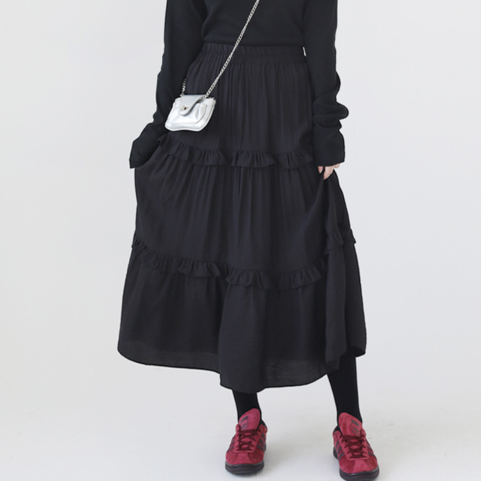 ティアードフレアバンディングロングスカート｜ミディ/ロングスカート