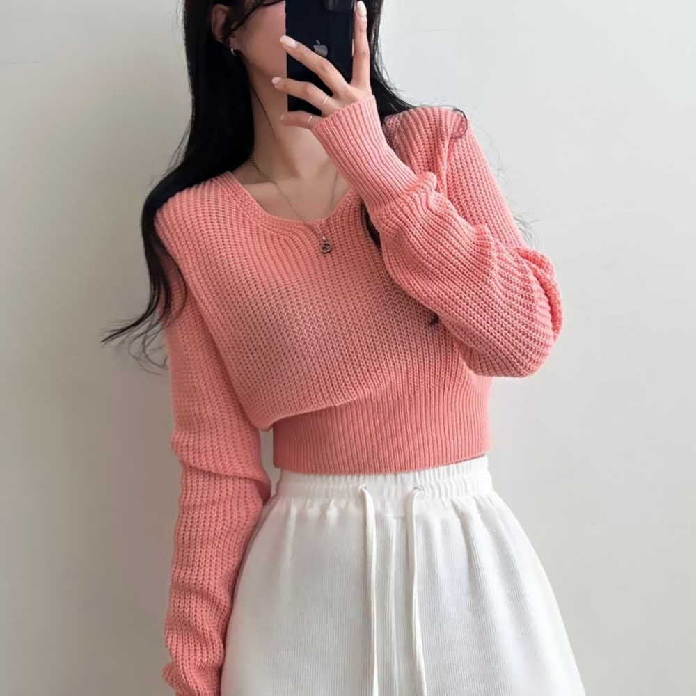 Vネッククロップニット5色 - [10代・20代女性ファッション,韓国通販