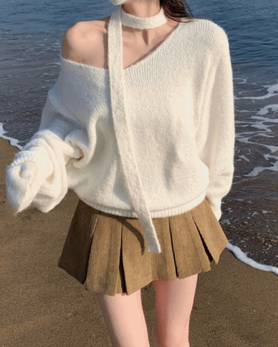 머플러set 베라 브이넥 울 초커 오프숄더 니트 머플러 세트