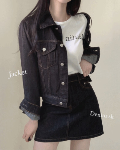 JOSEMOON【セット販売】ジャケット+ミニスカート SET着用可能】ノンフェイドデニムジャケット＋ミニスカート