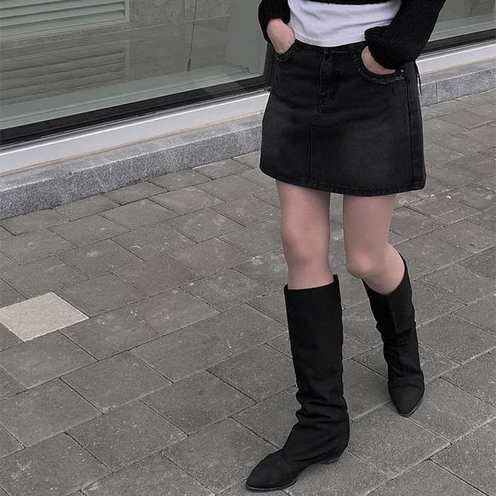 Hラインベーシックデニムスカート - [10代・20代女性ファッション,韓国