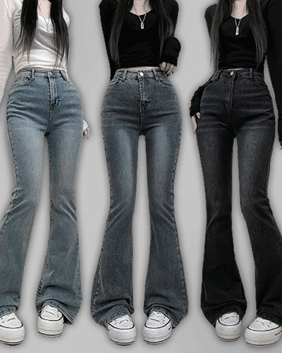 【SHORT/BASIC/LONG 丈別】ハイウエストウォッシングブーツカットパンツ66