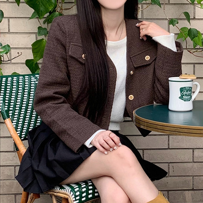 ETRE TOKYO ツイードノーカラージャケット ブラウン M 美品 ツイード ノーカラージャケット | 人気レディースファッション