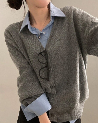 여리만능 브이넥 오버핏 베이직 긴팔 니트 가디건