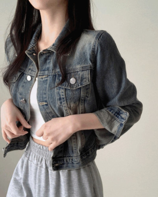 ステッチウォッシングクロップビンテージデニムジャケット