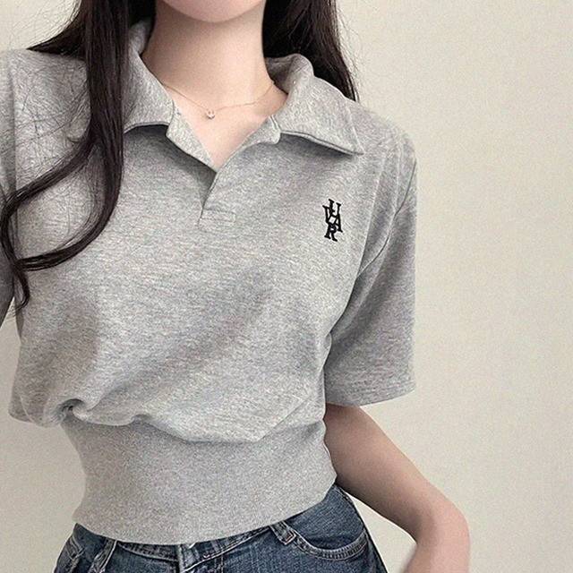 モダン刺繍コルセットオープンカラー半袖Tシャツ4