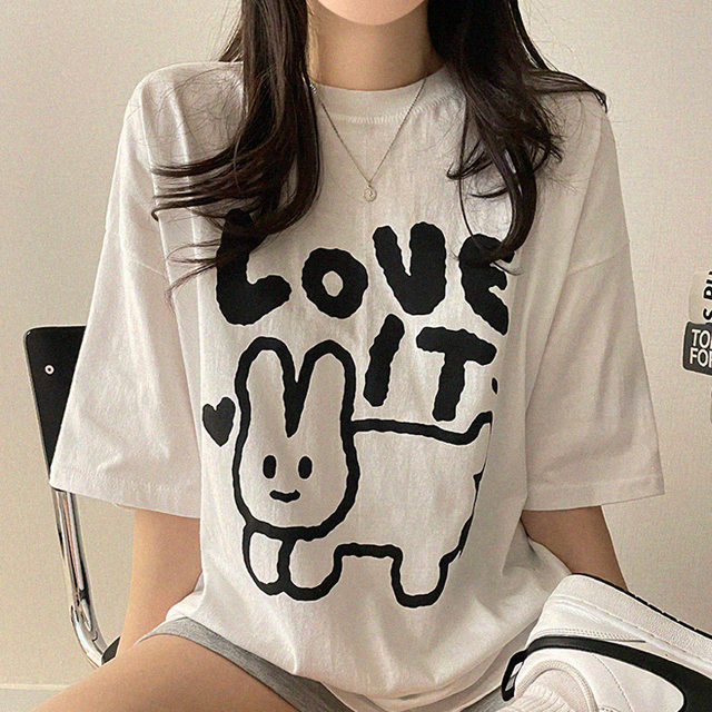 兔子印花寬鬆款短袖T恤