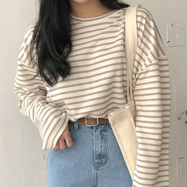 Sona ダボダボルーズボーダーtシャツ 10代 代女性ファッション韓国通販