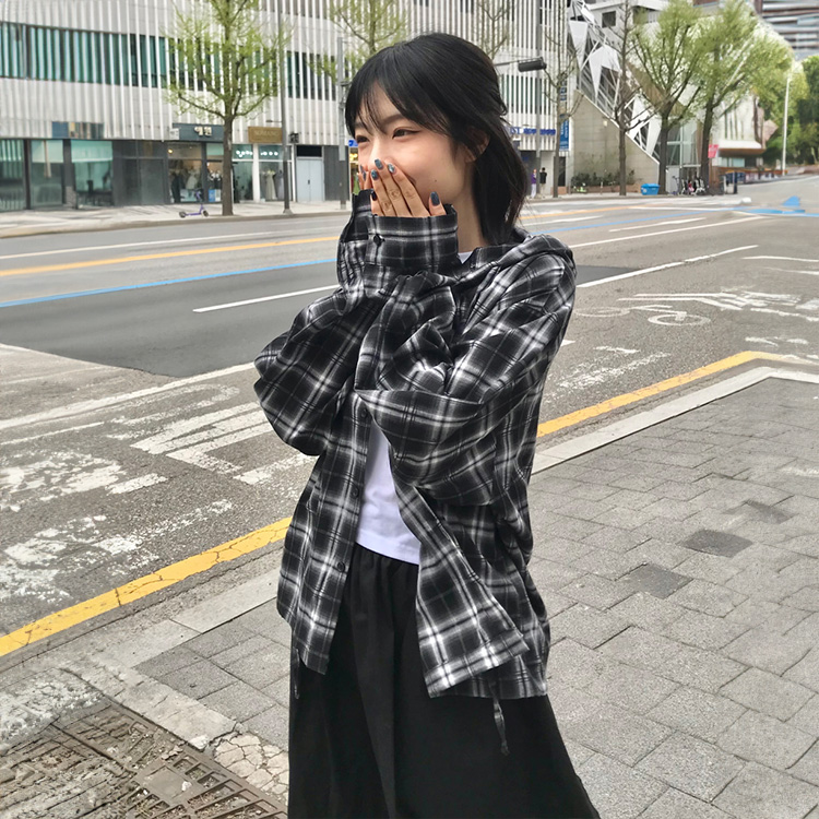 ルーズフィットフードチェックシャツ｜シャツ｜韓国ファッション通販 SONA