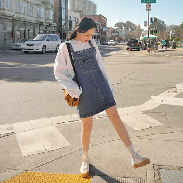 Sona デニムオーバーオールスカート 10代 代女性ファッション韓国通販