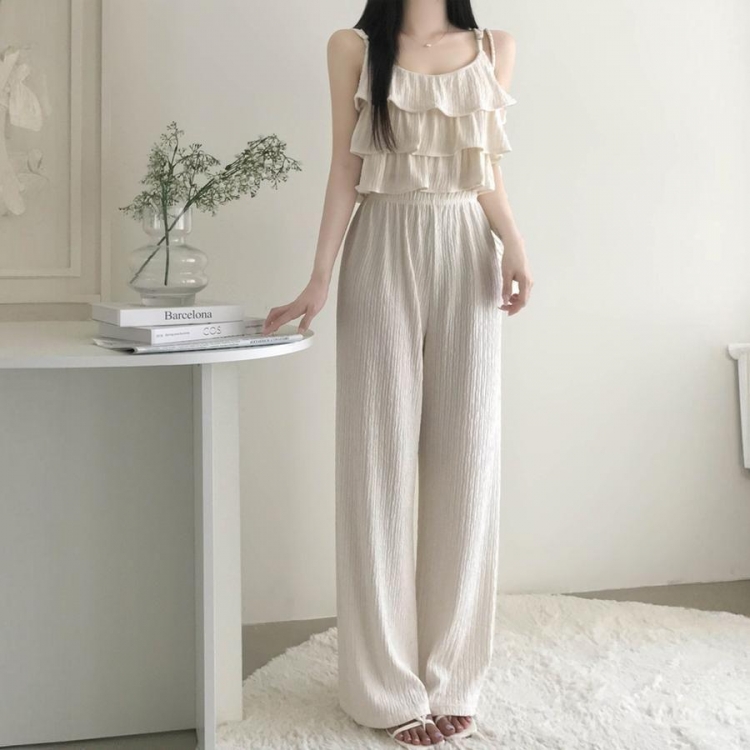 SET】ティアードフリルビスチェ ロングワイドパンツ - [10代・20代女性ファッション