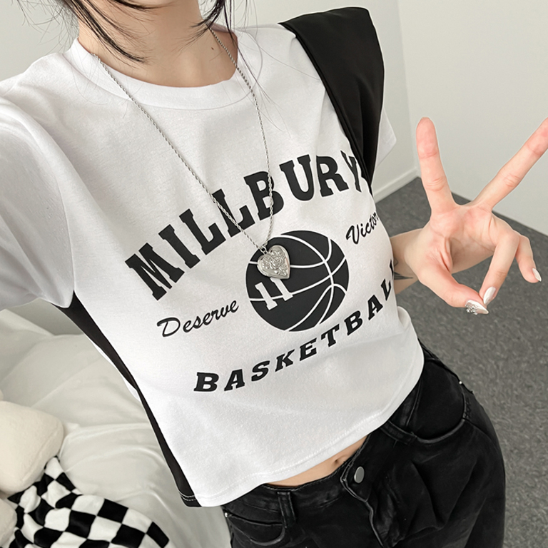 籃球配色露臍短袖T恤