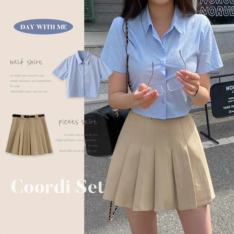 ツーピース 【SET♥超特価】ラブリーコーデセット♥(半袖シャツ+プリーツスカート)