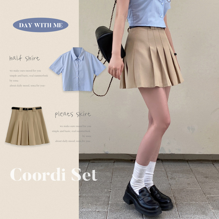 ツーピース 【SET♥超特価】ラブリーコーデセット♥(半袖シャツ+プリーツスカート)