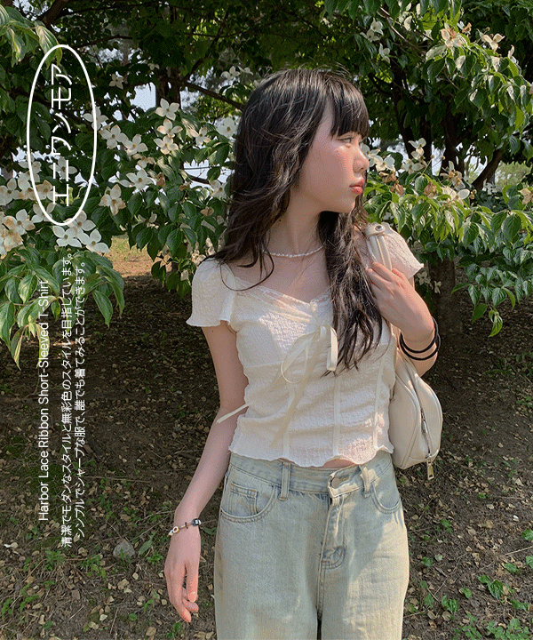 レースリボン半袖Tシャツ