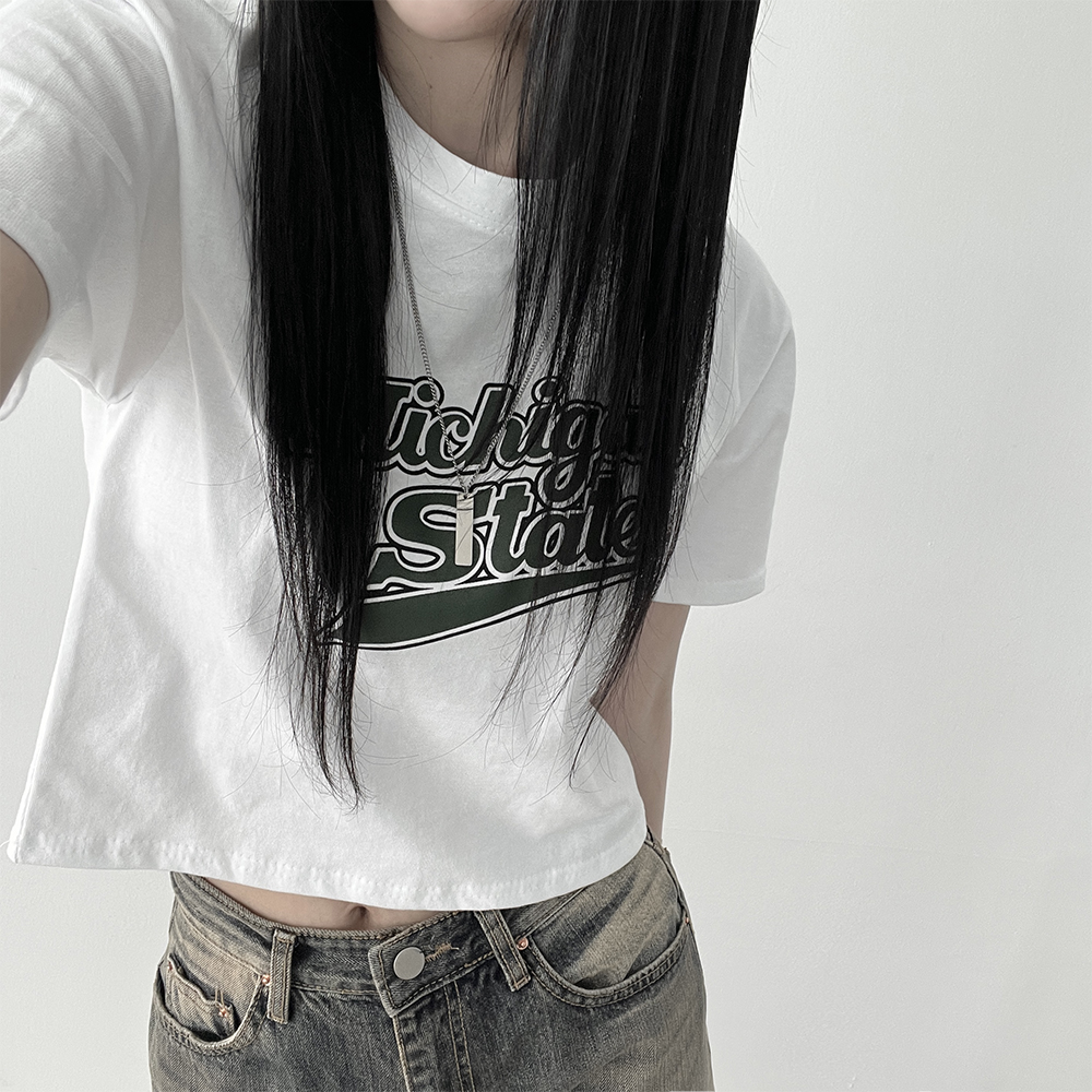 Y2Kレタリング半袖クロップTシャツ｜半袖Tシャツ｜韓国ファッション