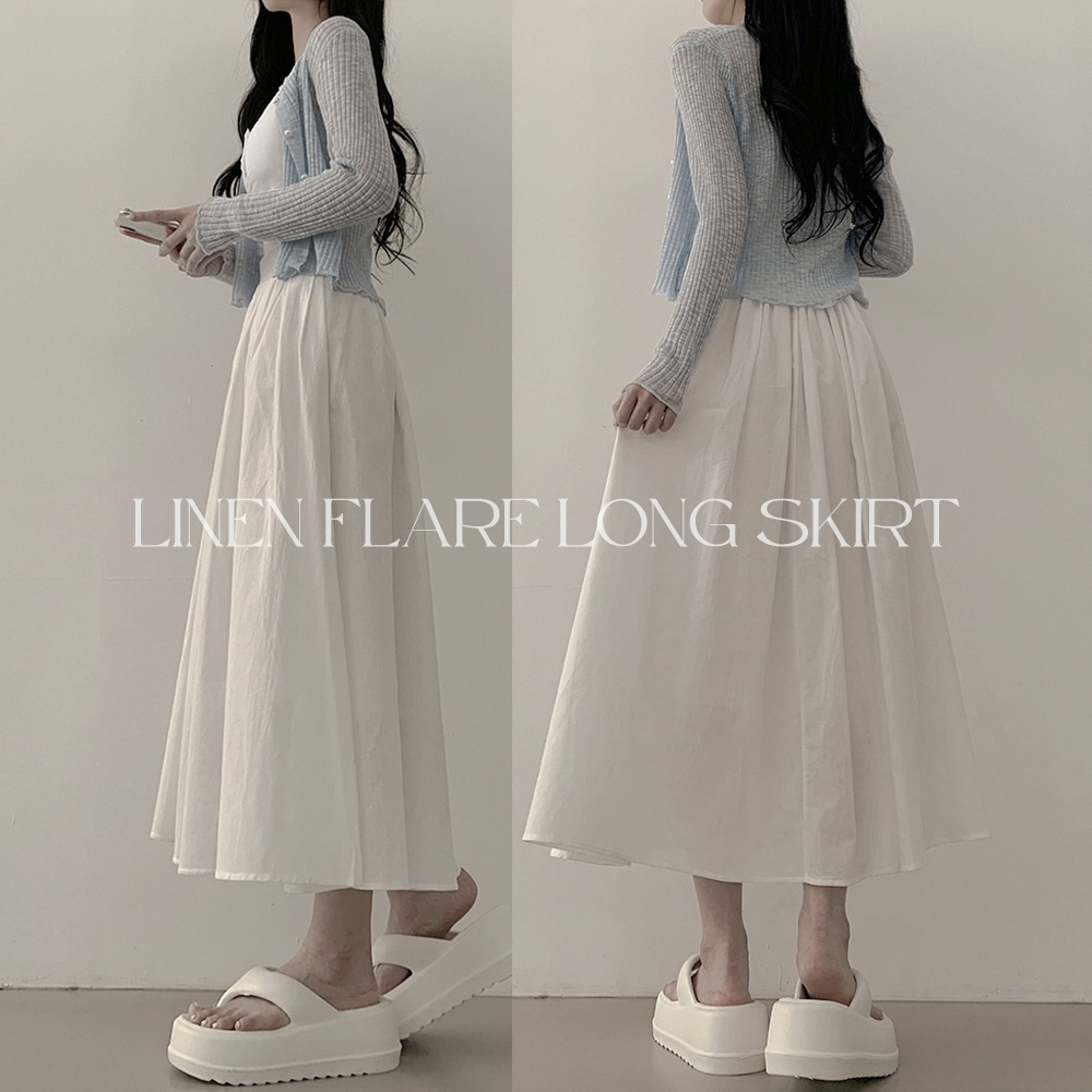 リネンフレアAラインピンタックロングスカート｜ミディ/ロングスカート