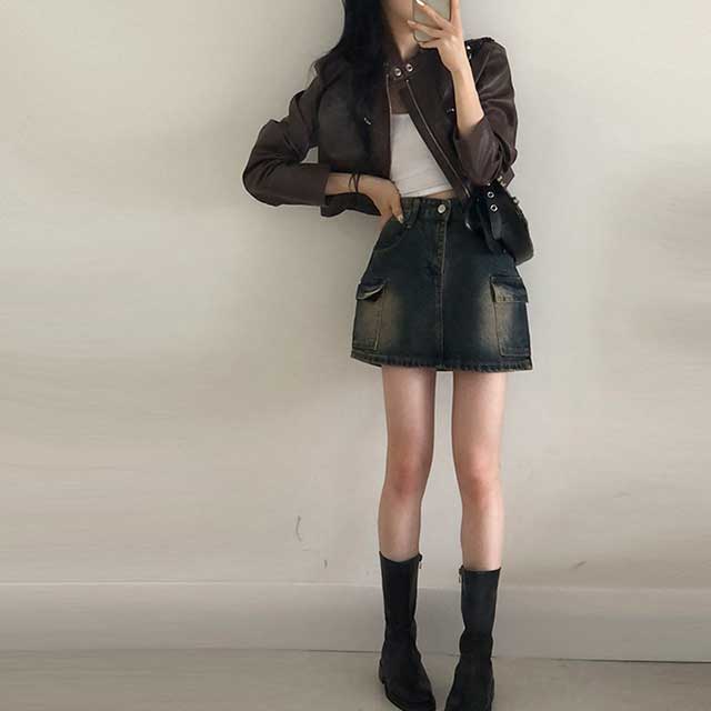 Y2Kウォッシングポケットカーゴデニムスカート｜ミニスカート｜韓国