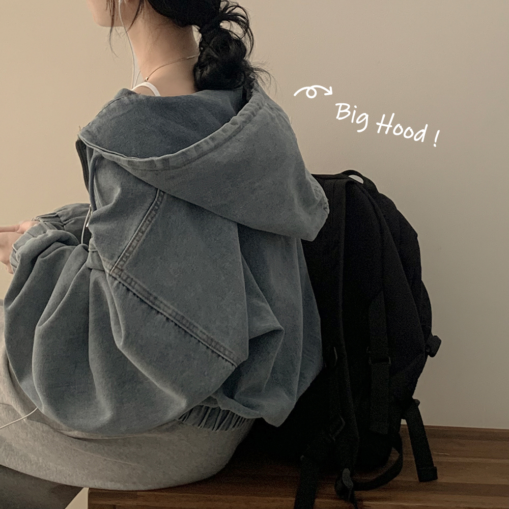 慎*井様 デニムジャケット フード付き ジップアップ ビッグフードデニムジャケットフードジップアップ｜ジャンパー｜韓国