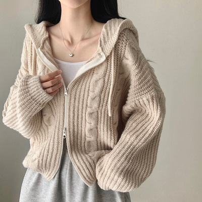 SJP12664 2WAYケーブルクロップニットジップアップ5色