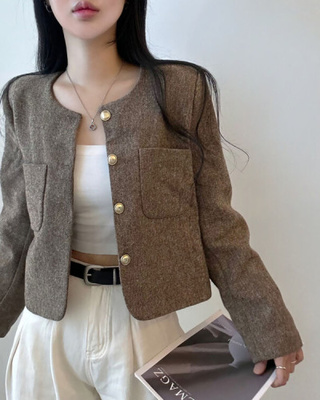 ツイードクロップラウンドジャケット