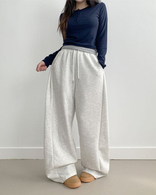 퍼트 사이드 폴링 핀턱 와이드 트레이닝 롱팬츠