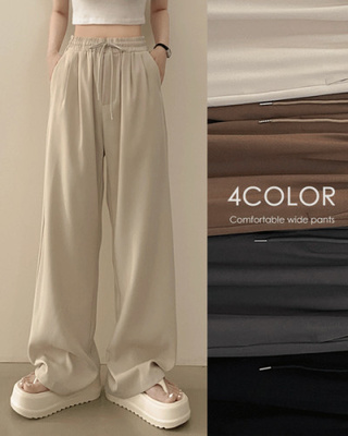 ピンタックバンディングワイドロングスラックスパンツ