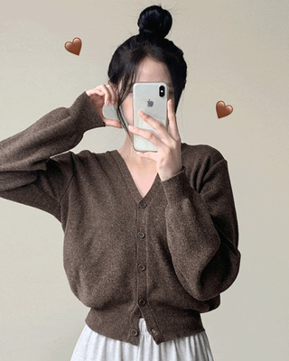 머피 데일리 브이넥 무지 버튼 허리잘록 여리 니트 긴팔 가디건