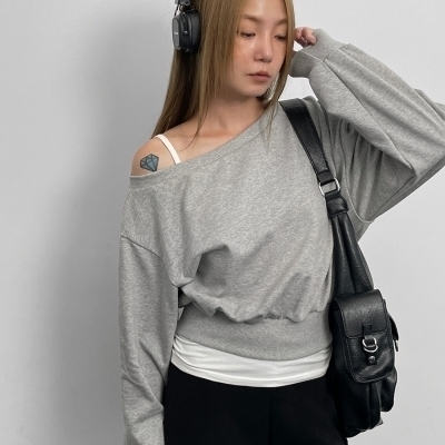 BLACKUP オフショルダー グレー スウェット STS59114 オフショルダースウェット スウェット - BLACKUP