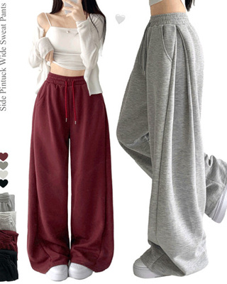 쏘야 밴딩 사이드 핀턱 롱와이드 팬츠 코튼 트레이닝 바지 기장선택 키작녀 키큰녀 남녀공용 빅사이즈 사계절팬츠