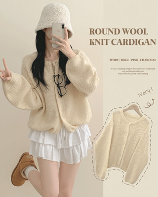 슈크림 알파카 라운드 러블리 벌룬 니트 울가디건