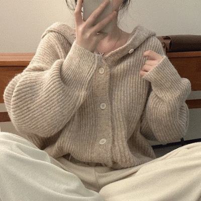 アルパカカシミールフードニットカーディガン(9color)｜カーディガン