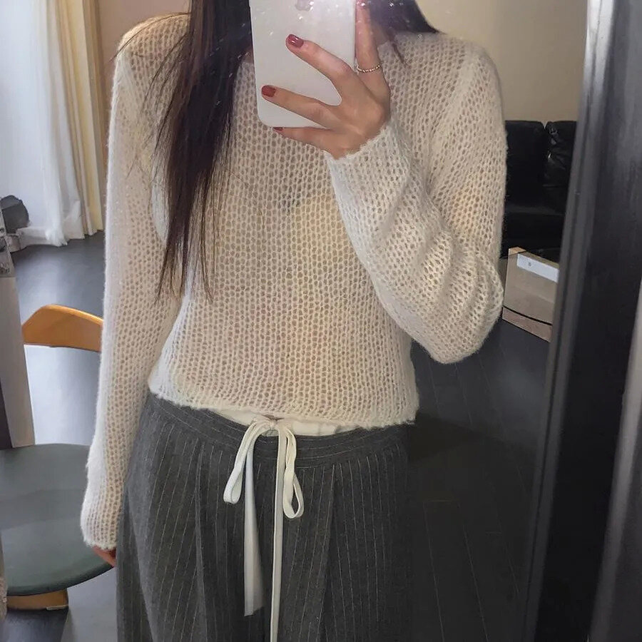 ジェチュールボートネッククロップ長袖ニット - [10代・20代女性 