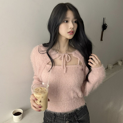 [SET] 앙고라 리본 볼레로+나시 (6color)