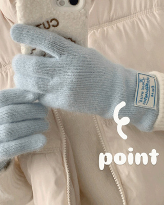 アンゴラフィンガーホールレタリングパッチ手袋(6color)