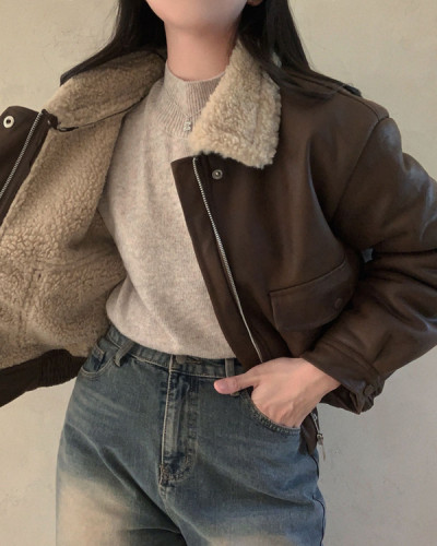 고급빈티지무드 소프트 스웨이드 양털 무스탕 점퍼 자켓