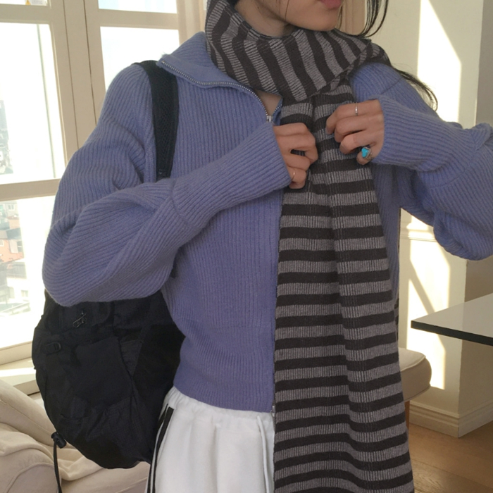 OPEN YY ストライプ 刺繍 ニットマフラー OPEN YY ストライプ 刺繍 ニットマフラー OPEN YY ストライプ