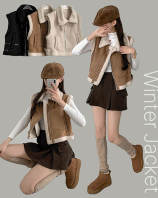 전체 양털기모 하이넥 버클 무스탕 조끼 베스트