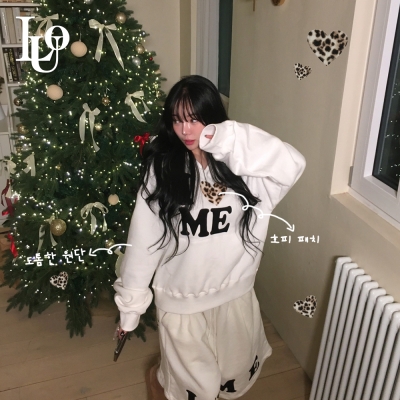 I LOVE ME ヒョウ柄ハートパーカー グレー トップス