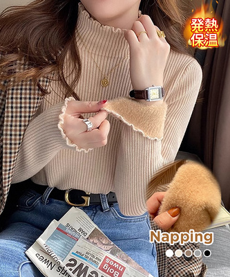 起毛リブニット長袖Tシャツ