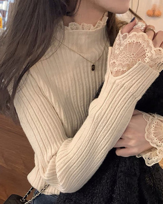 レースリブレイヤードニット