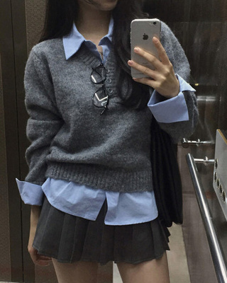 レイヤードシャツニット