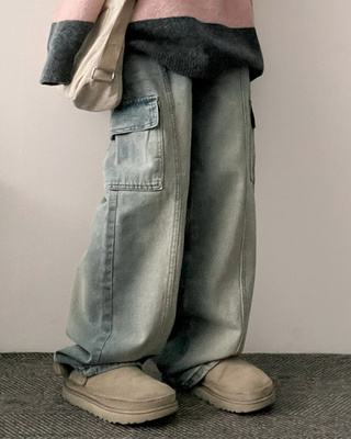 バンディングスリットカーゴデニムワイドパンツ