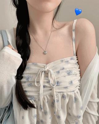 여름까지 플라워 쉬폰 여름 나시 가디건 블라우스 리본 끈조절 가디건 세트 봄옷 여름옷 벚꽃 나시가디건 휴가룩