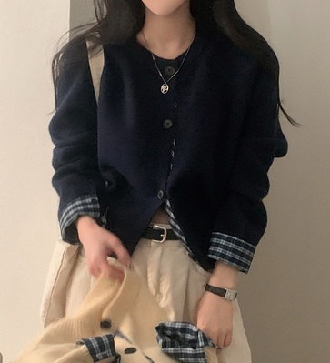 몰리 체크 레이어드 배색 니트 가디건 5color