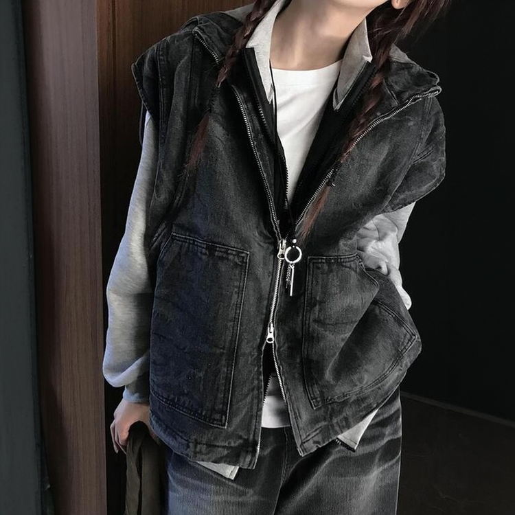 2WAYデニムフードベスト｜ベスト｜韓国ファッション通販 SONA