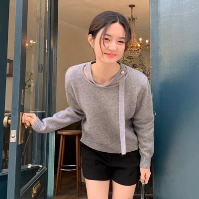 (フェミニンで華奢/ゴールドハートポイント♥) ロネット タイチョーカー ラウンドネック 長袖ニット  