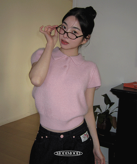 キラアンゴラカラー半袖ニット